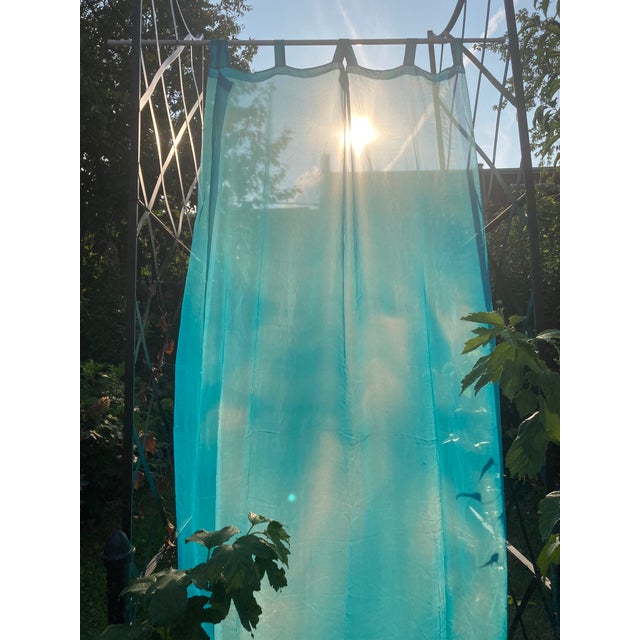 Turquoise Silk Chiffon Cloud Print Curtain For Sale - Image 4 of 7