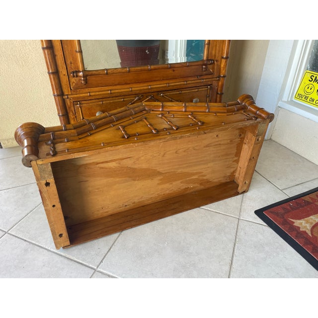 Brown Antique French Armoire With Faux Bamboo & Pine Wood For Sale - Image 8 of 18