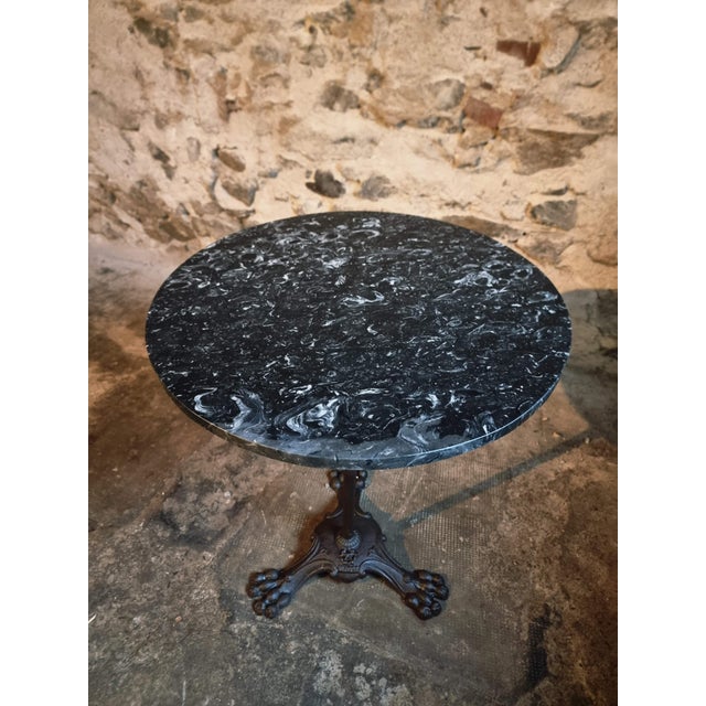 Industrial Antique French Bistro Table with Marble Top and Cast Iron Base, 1890s For Sale - Image 3 of 16