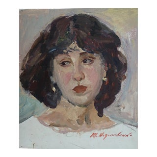 1980s Portrait Painting, Young Girl, Ukrainian Soviet Art 32-27 For Sale