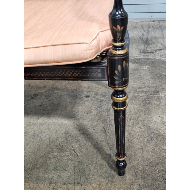 Late 20th Century Baker Historic Charleston Bench Settee Black Finish Gold Accents For Sale - Image 10 of 15