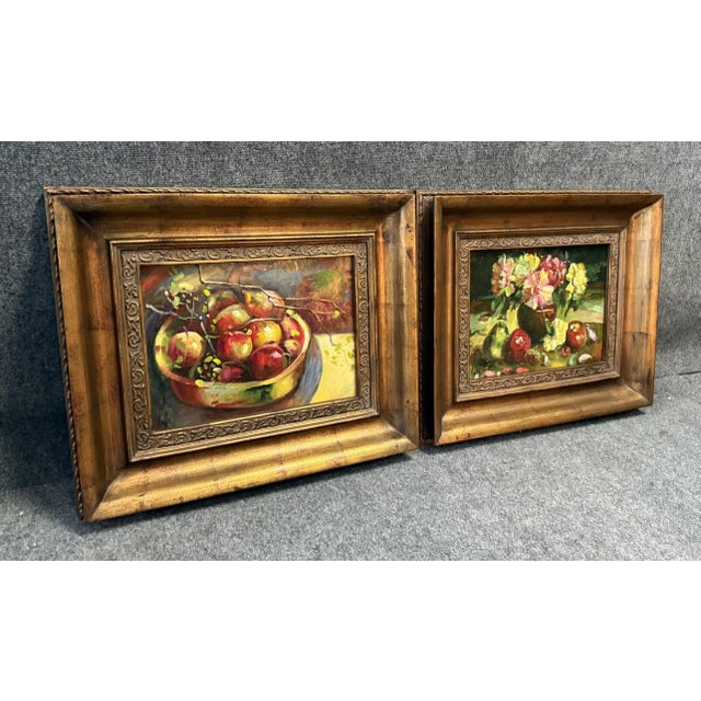 This pair of signed still lifes captures the timeless beauty of classic subjects with expressive color and texture. One...