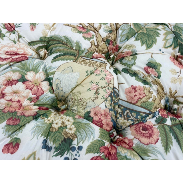 Vintage Hickory Chair Tufted Round Ottoman in Botanical Print For Sale In Naples, FL - Image 6 of 15