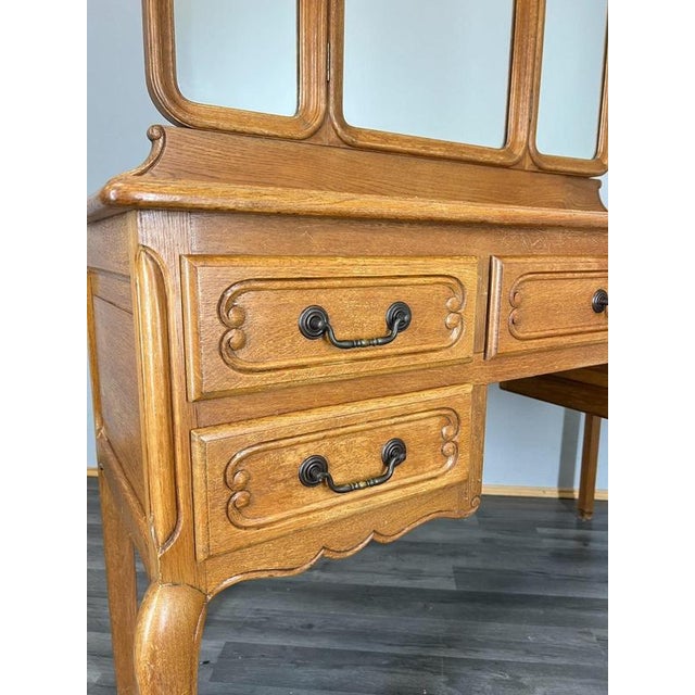 Vintage French Louis Style Oak Dressing Table with Mirror For Sale - Image 10 of 15