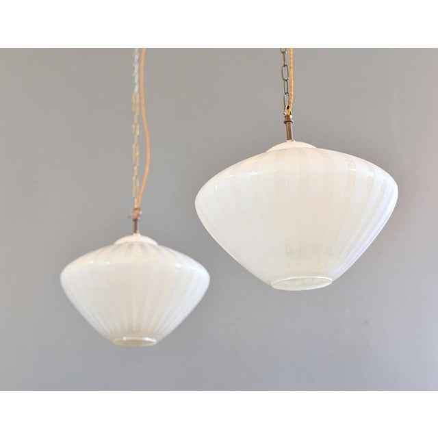 Candy Striped Opaline Pendant Lights by Schaco, 1930s, Set of 2 For Sale - Image 5 of 11