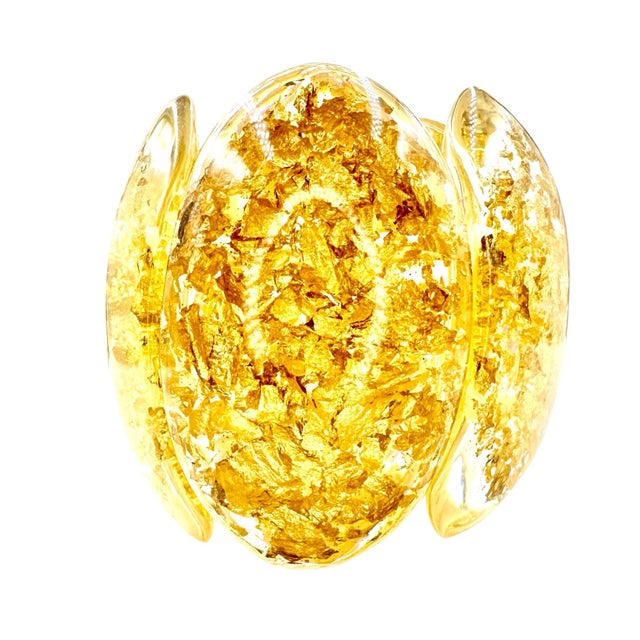 2010s Sobral Cuff Metalique Transparent Lucite 24k Gold Porcina Bracelet Stretch For Sale - Image 5 of 12