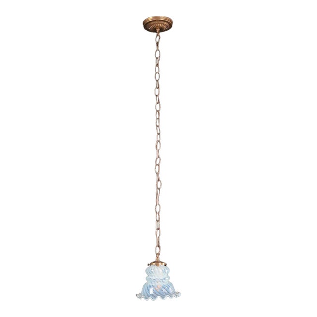 Mid 20th Century Art Nouveau Swirl Opal Glass Pendant Light For Sale