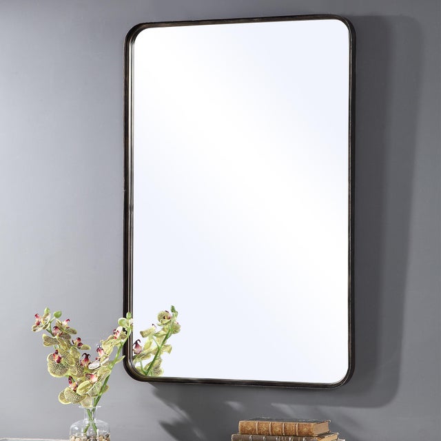 Modern Soft Cornered Black Framed Mirror For Sale - Image 3 of 6