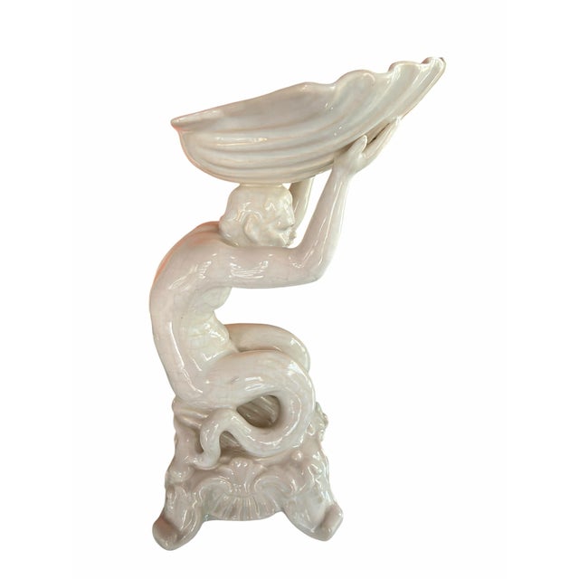 Early 20th Century Vintage Portuguese White Glazed Ceramic Figural Shell Compote Centerpiece Blanc De Chine Rocco Style For Sale - Image 5 of 9