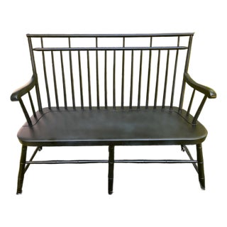 Birdcage Deacon's Bench Black With Single Plank Seat, 16 Spindles, 6 Legs Settee For Sale