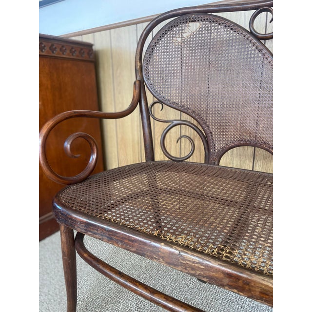 Art Nouveau Late 19th Century Art Nouveau Fischel Bentwood Settee Bench, Made in Austria For Sale - Image 3 of 10