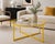 A bold minimalist round coffee table featuring a vibrant canary yellow geometric metal frame and clear glass top. Airy,...