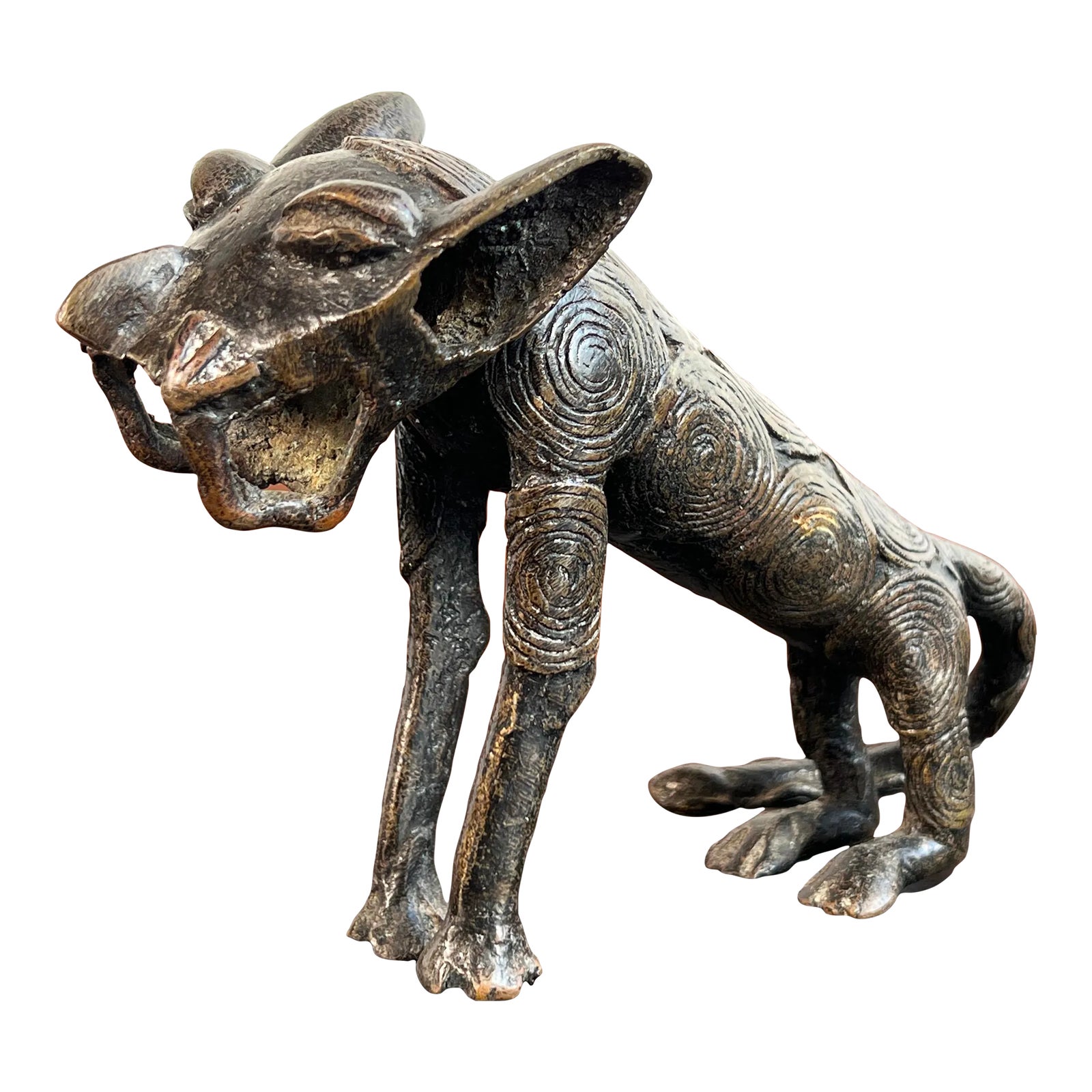 Vintage African Bronze Leopard Cat Sculpture