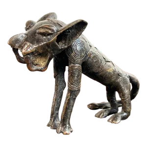 Vintage African Bronze Leopard Cat Sculpture