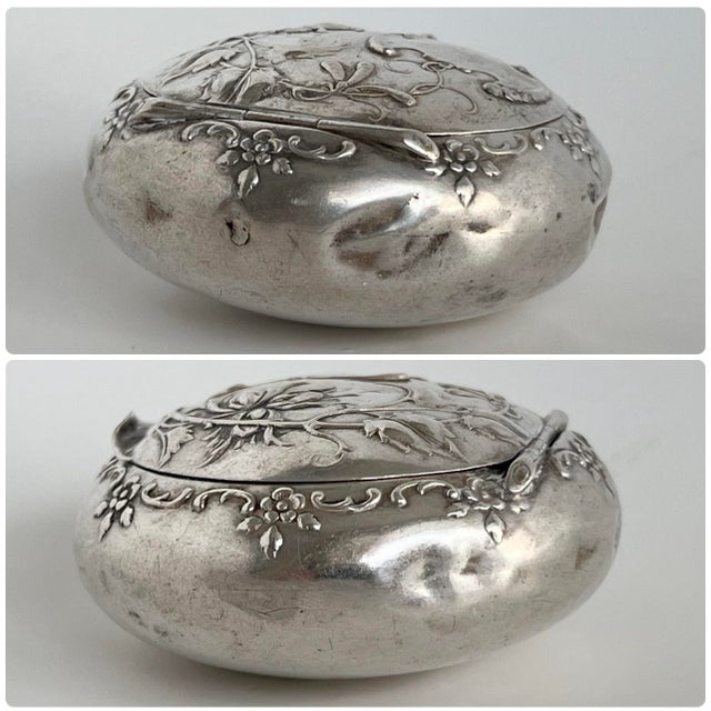 Antique Art Nouveau Repoussé Silver 800 Pill Box With Gilt Interior, Circa 1900 For Sale - Image 11 of 12