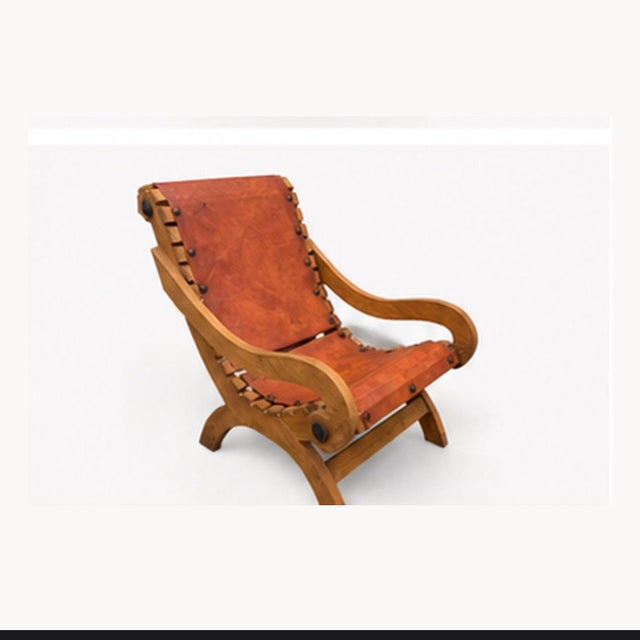 Tan Vintage Pine & Leather Butaque Lounge Chairs in the Style of Clara Porset - William Spratling For Sale - Image 8 of 9
