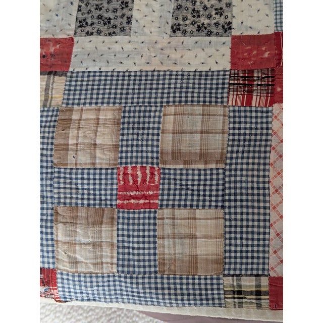 Hand-Stitched American Folk Art Nine Patch Pattern Quilt For Sale - Image 4 of 10