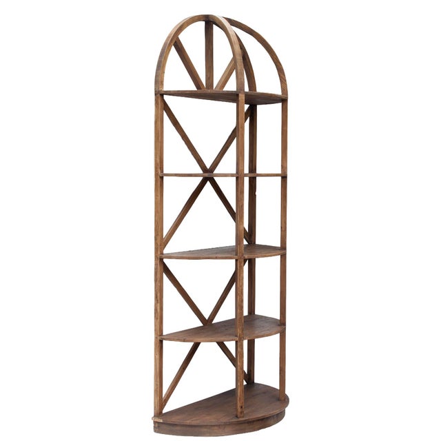 Rustic European Restoration Hardware; Tall Reclaimed Wood Etagere Dome Book Case For Sale - Image 3 of 9