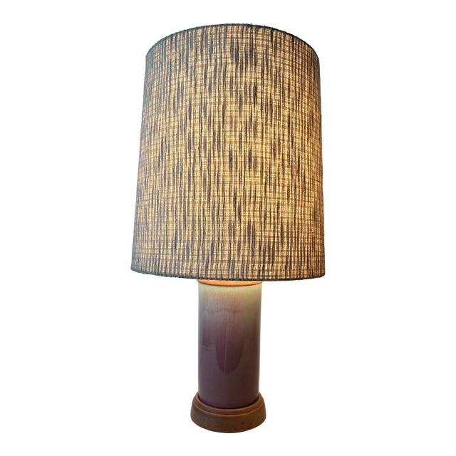Vintage Mid-Century Modern William Manker Studio California Art Pottery Lamp Blue Pink Ombre For Sale