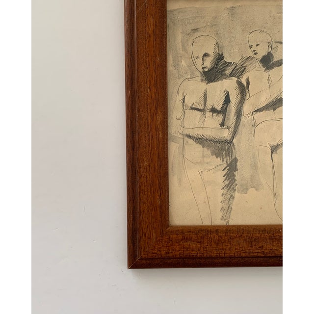Wood 1962 Original French Figure Drawing Unsigned For Sale - Image 7 of 8