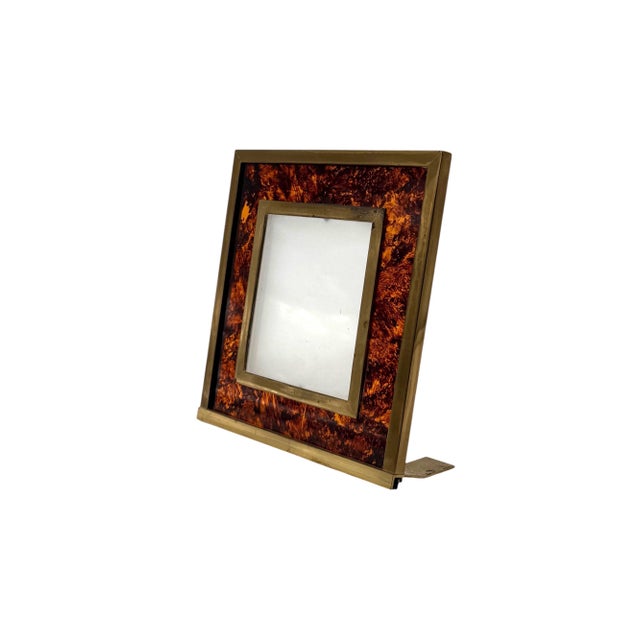 Metal Hollywood Regency Acrylic Glass and Brass Picture Frame, Italy, 1970s For Sale - Image 7 of 12