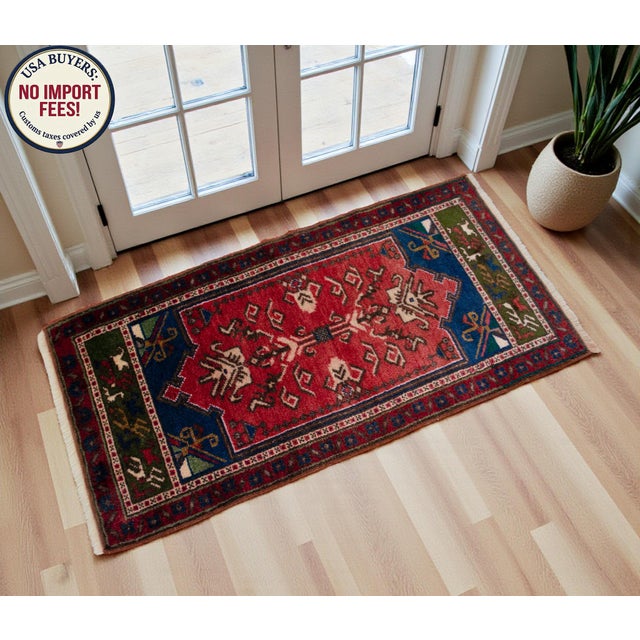 Textile 1970s Hand Knotted Turkish Rug Door Mat, Entryway Rug, Bath Mat, Kitchen Decor, Small Rug - 22″ × 44″ For Sale - Image 7 of 14