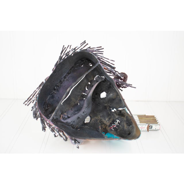 Auburn Listed Artist Bill Hickman Handmade Metal Postmodern Abstract Mask, Late 1990s For Sale - Image 8 of 11