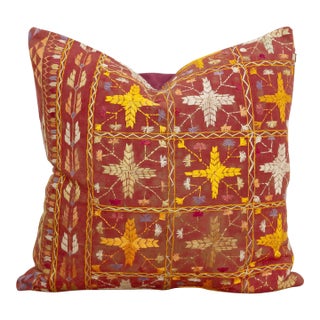 Marigold Mandala, Antique Phulkari Pillow Cover For Sale