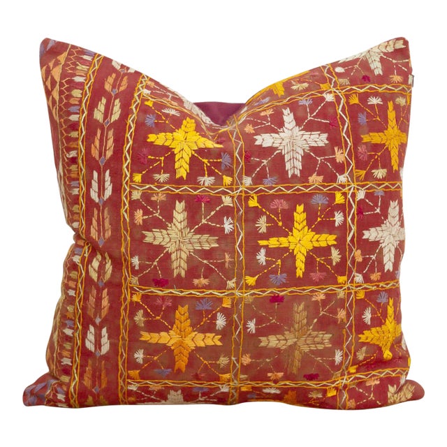 Marigold Mandala, Antique Phulkari Pillow Cover For Sale