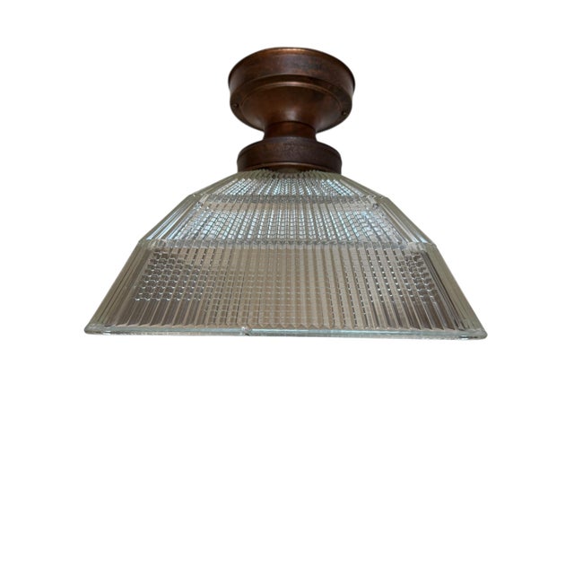 Mid 20th Century Large Mid-Century Modern Halophane Glass and Brass Ceiling Fixture For Sale - Image 4 of 6