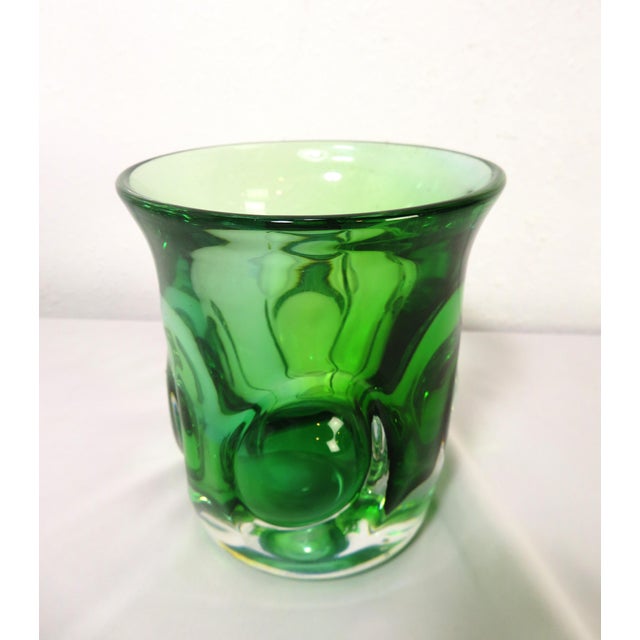 Mid Century Kosta Boda Signed Goran Warff Art Glass Green Pinched Bubble Vase For Sale In Seattle - Image 6 of 18