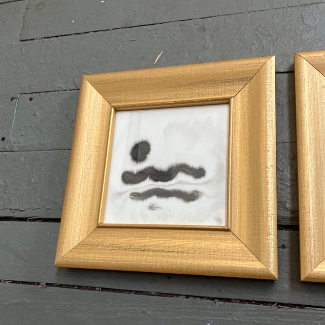 2 original 6 x 6 ink paintings on heavy paper unsigned Overall size with new old stock frame is 9.5 x 9.5