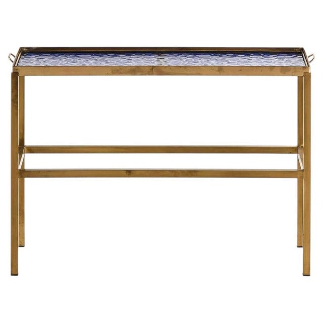 Metal Scandinavian Modern Blue and Gilt Brass and Glass Side Table, 1950s For Sale - Image 7 of 7