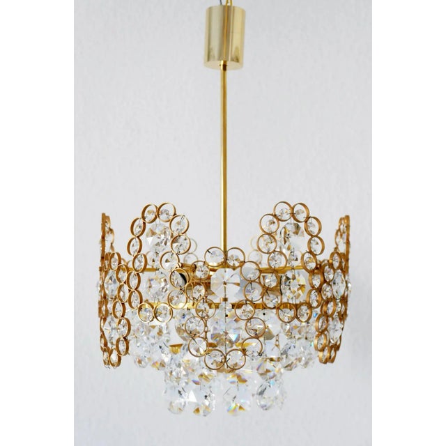 Gilt Brass Facet Cut Crystal Glass Chandelier from Palwa, 1970s For Sale - Image 15 of 15
