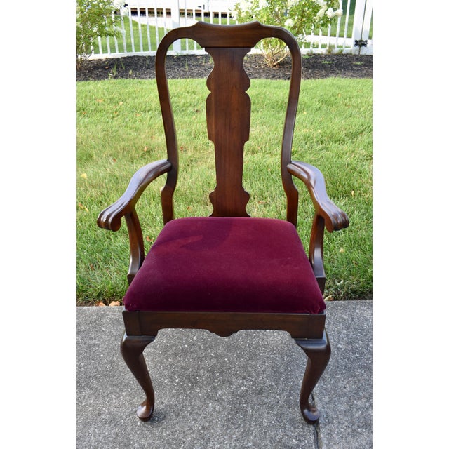 Pennsylvania House Cherry Dining Chairs Vintage Queen Anne Set of 6 Velvet For Sale - Image 14 of 17