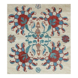 19"x20" 100% Silk Suzani Cushion Cover, Decorative Hand Embroidered Lace Pillow For Sale