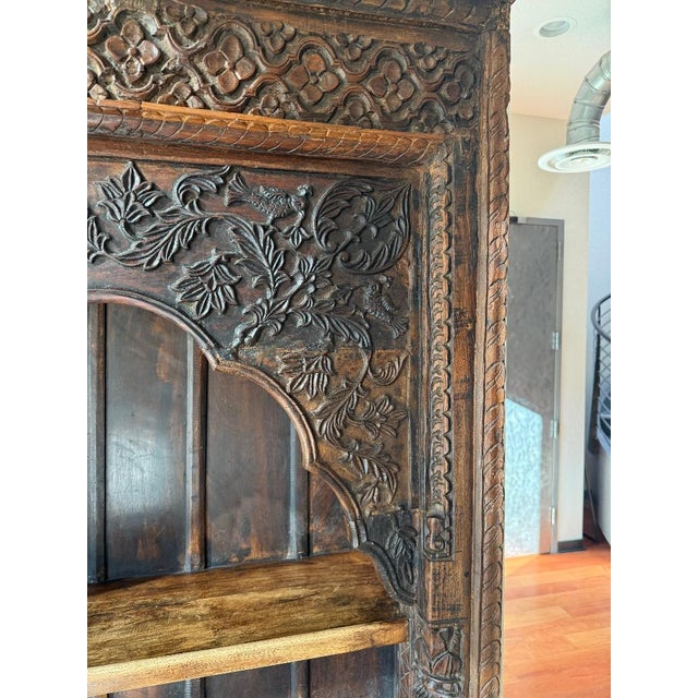 Antique Hand-Carved Indian Wooden Bookshelf / Display Cabinet For Sale In Denver - Image 6 of 10