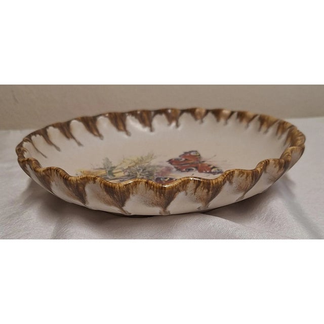 Vintage German Wall Plate in Cream-Colored Ceramic with Colorful Butterfly Motif from Silberdistel, 1970s, in Very Good...