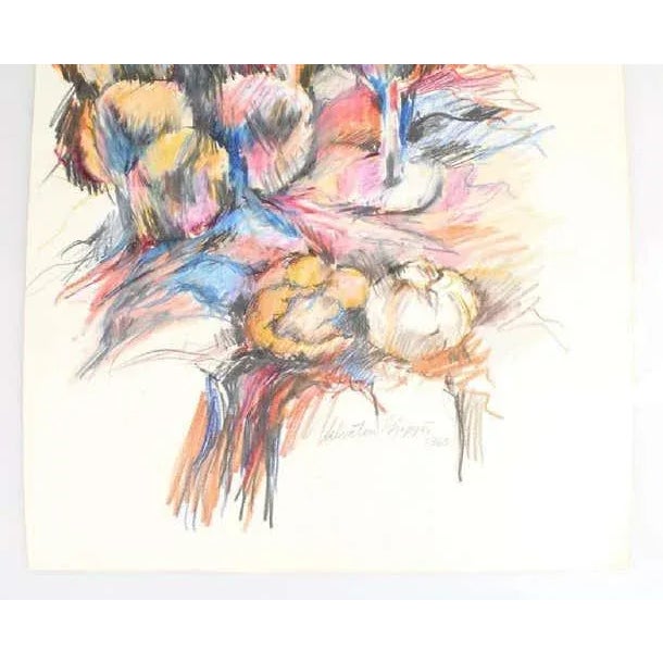 Abstract expressionist still life drawing on paper by Salvatore Grippi, 1960s. Gorgeous colored graphite still-life on...