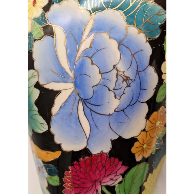 Mid 20th Century Mid 20th Century Chinese Famille Noir Style Floral Motif Vases - a Pair For Sale - Image 5 of 13