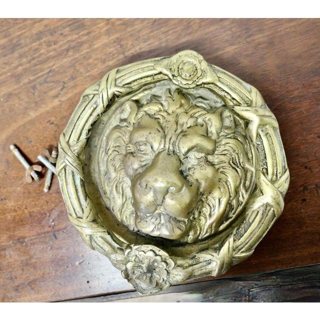 Metal Heavy Gothic Lions Mask Brass Door Knocker, 1950s For Sale - Image 7 of 8