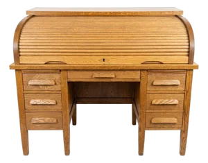 Vintage Oak C-Curve Roll Top Desk With Full Fitted Interior
