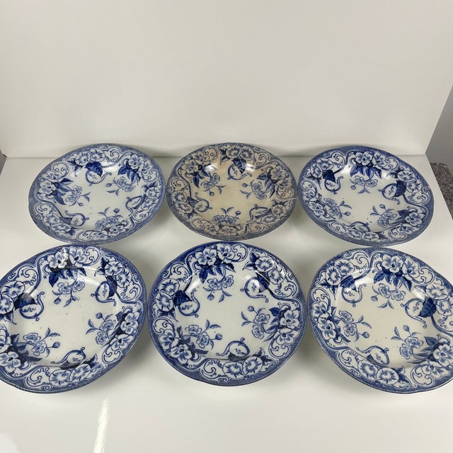 Flora Earthenware Soup Plates by Creil and Montereau, 1800s, Set of 6 For Sale - Image 6 of 14
