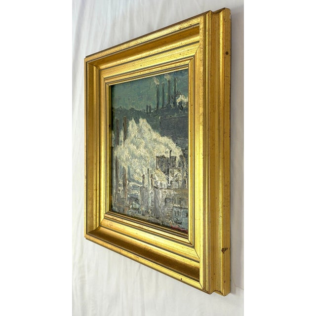 Original Signed Industrial Cityscape Painting on Board C1976 For Sale - Image 10 of 12