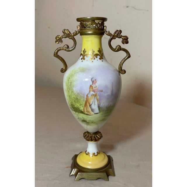 19th Century Antique Ornate Hand Painted Porcelain Gilt Bronze Miniature Sevres Vase Urn For Sale - Image 5 of 12