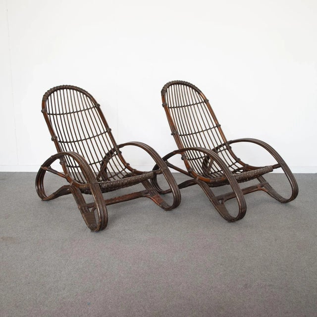Mid-Century Modern Set of Italian Guinea Cane Wicker Armchairs, 1960s For Sale - Image 3 of 10