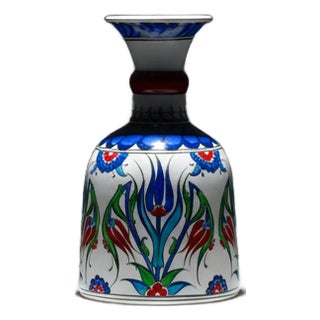 Handmade Ceramic “Bell” Vase (20cm) – Blue Tulips & Red Neck Ring – Traditional Bell Form For Sale