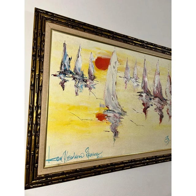 Kenneth Abendana Spencer Signed Harbor Reflections Abstract Seascape Oil Painting (2000s), Framed For Sale - Image 10 of 14