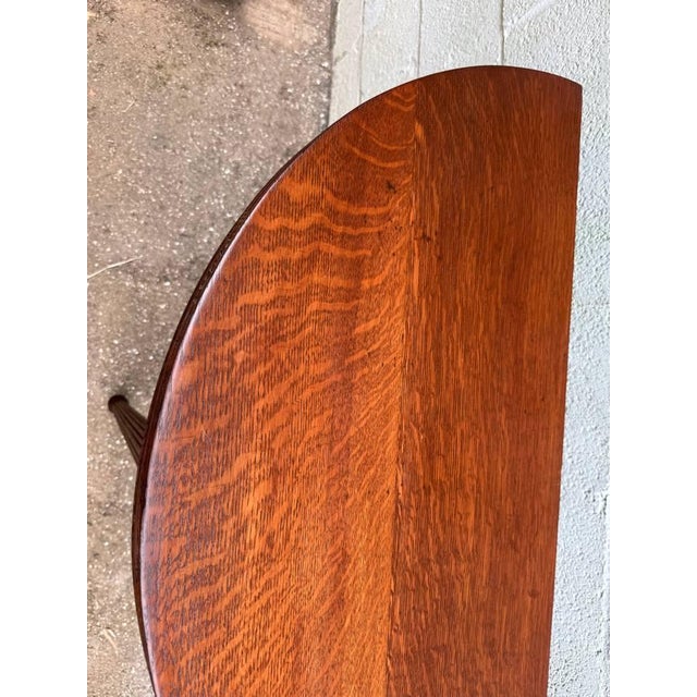 Antique Half Moon Tiger Oak Demi Lune Single Drawer Console Table For Sale - Image 4 of 15