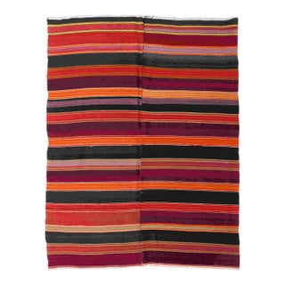 Vintage Striped Turkish Kilim Rug - 5`0" X 6`1" For Sale